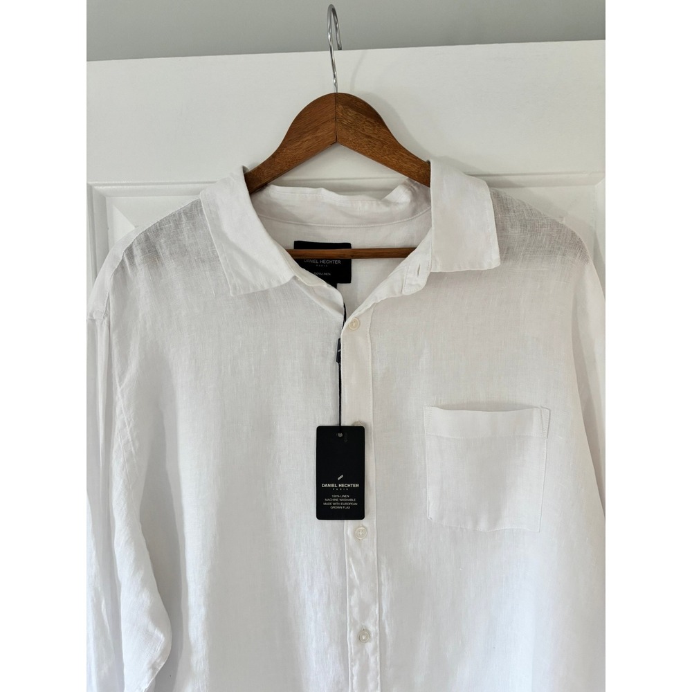 Daniel Hechter Linen Shirt Mens XXL White Long Sleeve Button Down Summer NWT